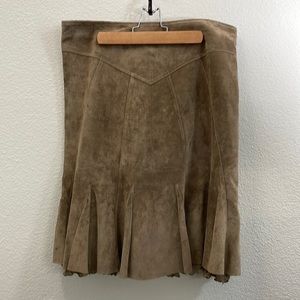 June Genuine Suede Tan Flare Skirt